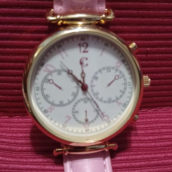 CHARMING CHARLIE Gold Toned Watch with Pink Wristband - Picture 2 of 3